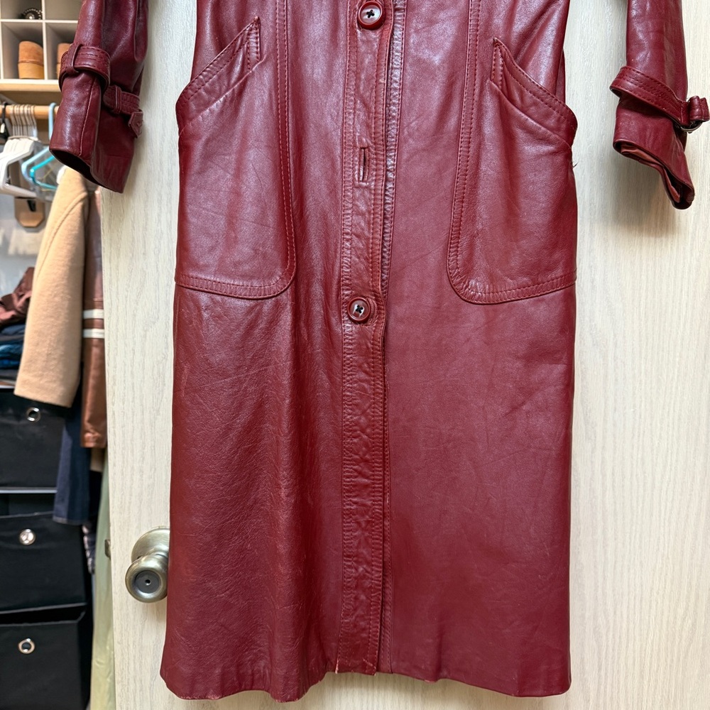 Vintage Red Leather Trench Coat - Picture 4 of 8